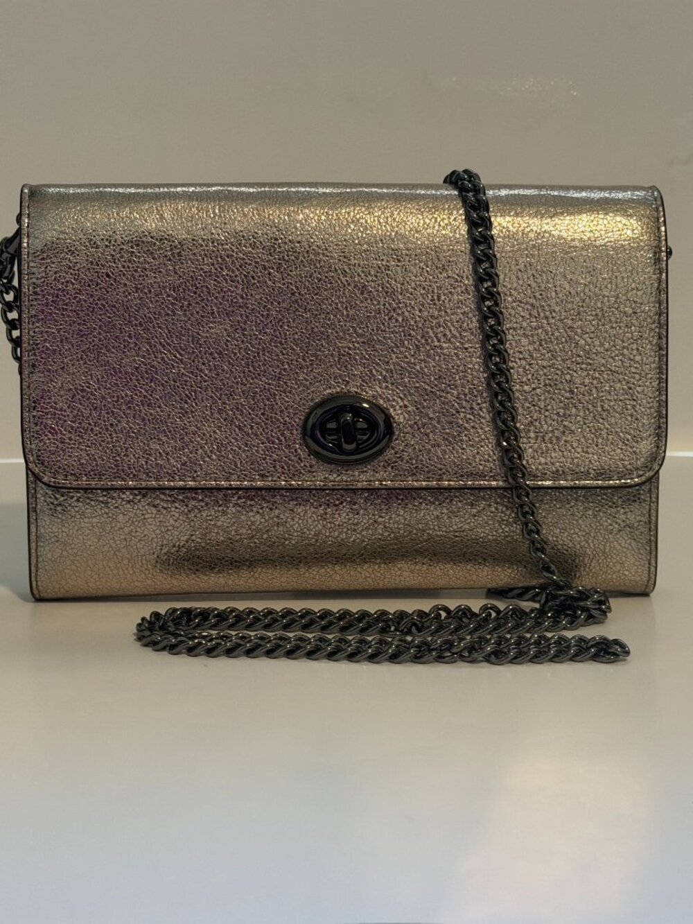 A Brand-New Coach Marlow Metallic Leather Turnlock Chain Crossbody